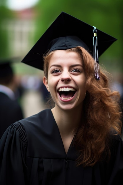 Porträt eines verspielten jungen Universitätsstudenten am Abschlusstag, erstellt mit generativer KI