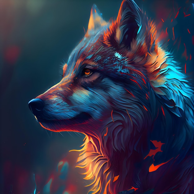 Porträt eines Wolfes im Feuer Digitale Malerei auf Leinwand