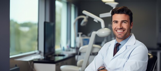 Foto porträt eines zahnarztes in einer zahnarztpraxis generative ki