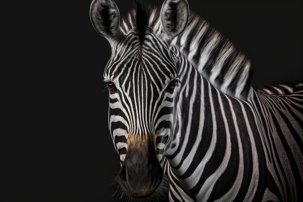 Porträt eines Zebras mit schwarzem Hintergrund