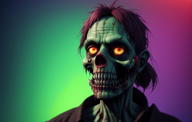 Porträt eines Zombies Erschreckende wiederbelebte Leiche mit gruseligem Gesichtsausdruck Generative KI