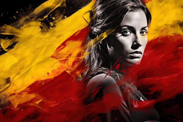 Porträt-Illustration eines jungen Fans der spanischen Frauenfußballmannschaft und der spanischen Flagge