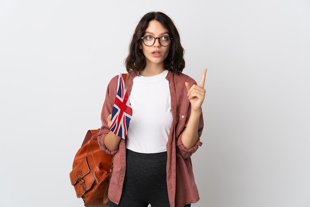 Porträt junge Frau mit England Flagge