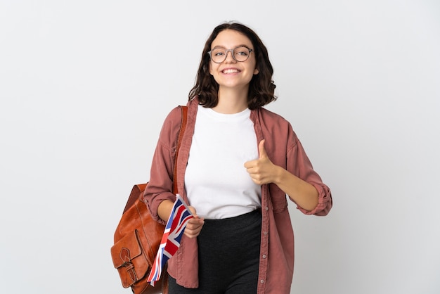 Porträt junge Frau mit England Flagge