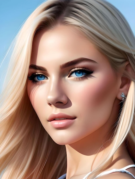 Porträt realistische Illustration einer schönen blonden Frau mit blauen Augen