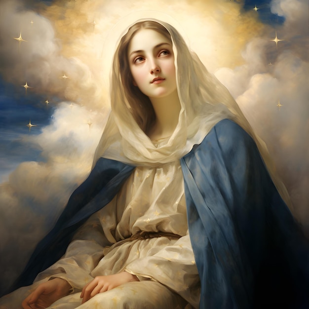 Foto porträt unserer herrin der gnade jungfrau maria am himmel
