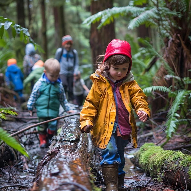 Foto porträt von abenteuerlustigen kindern, die auf die geheimnisse der natur jagen