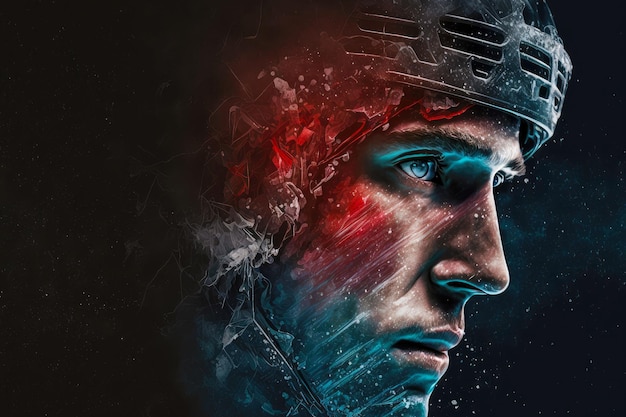 Porträt von Hockeyspielern Emotionen Nahaufnahme auf dunklem Hintergrund Eishockey generative ai