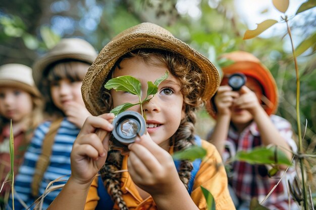 Foto porträt von kindern auf einer wissenschaftlichen expedition