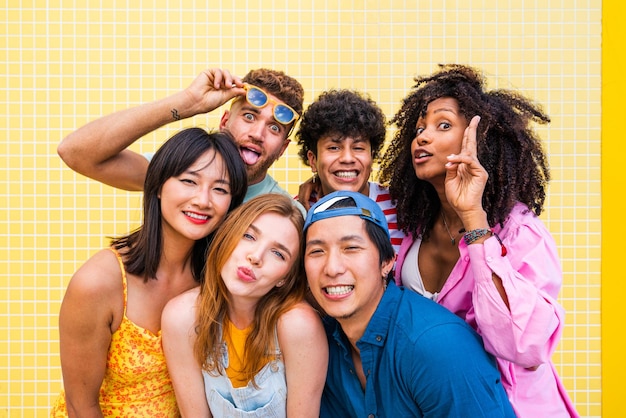 Porträt von lächelnden Freunden, die eine Party genießen