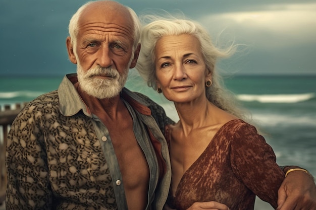 Porträt zweier grauhaariger Männer und Frauen im Alter im Urlaub