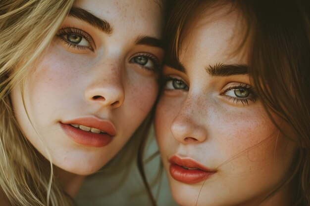 Porträt zweier schöner junger Frauen, die in die Kamera schauen