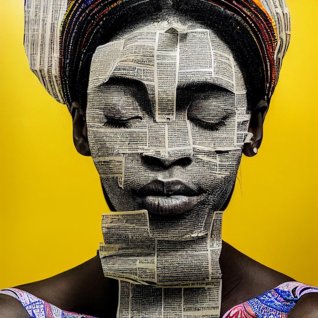 Porträtcollage einer afroamerikanischen Frau aus Zeitschriften 3D-Rendering