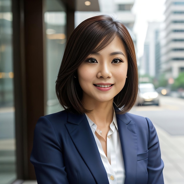Porträtfoto einer asiatischen Geschäftsfrau mit lächelndem Gesicht im Büro