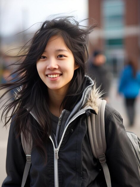 Foto porträtfoto einer lächelnden chinesischen teenagerin mit glattem haar