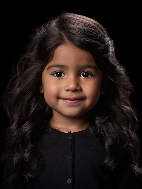 Porträtfoto einer lächelnden peruanischen Kleinkindfrau mit glattem Haar