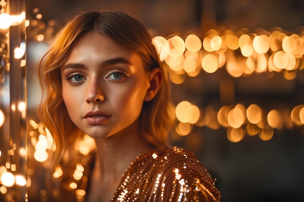 Porträtfoto eines jungen Instagram-Models in glitzernden Outfits