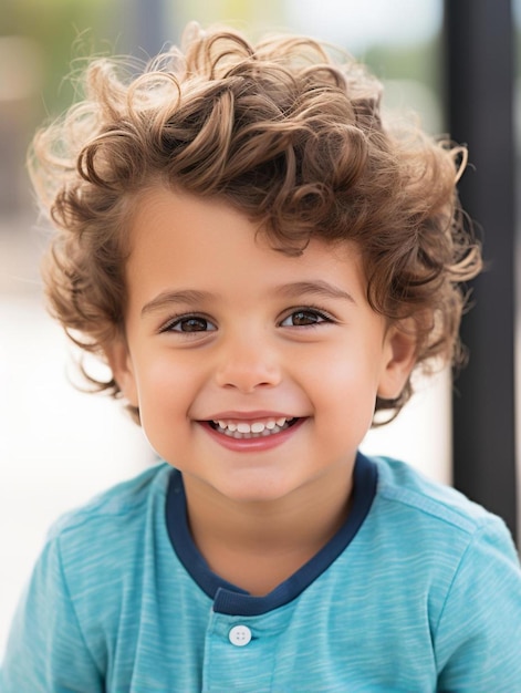 Porträtfoto eines lächelnden belgischen Kindes mit lockigem Haar