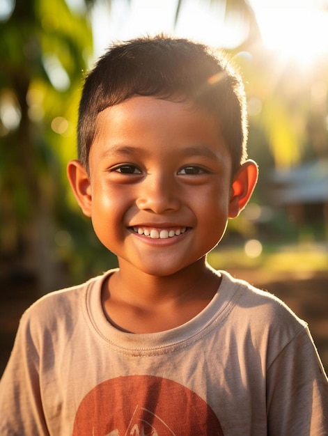 Porträtfoto eines lächelnden thailändischen Kindes mit welligem Haar