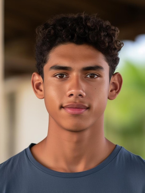 Porträtfoto eines malaysischen männlichen Teenagers mit lockigem Haar