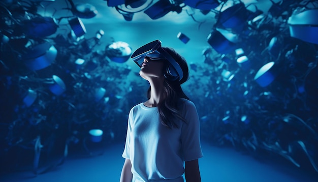 Foto porträtieren sie ein virtual-reality-erlebnis, das für den blue monday entwickelt wurde