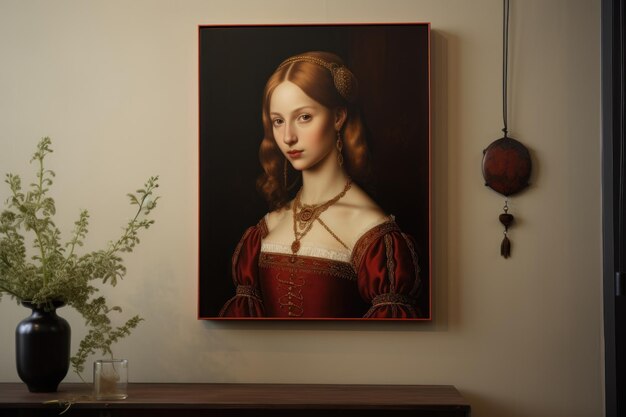 Foto porträtmalerei im renaissance-stil, die an der wand hängt