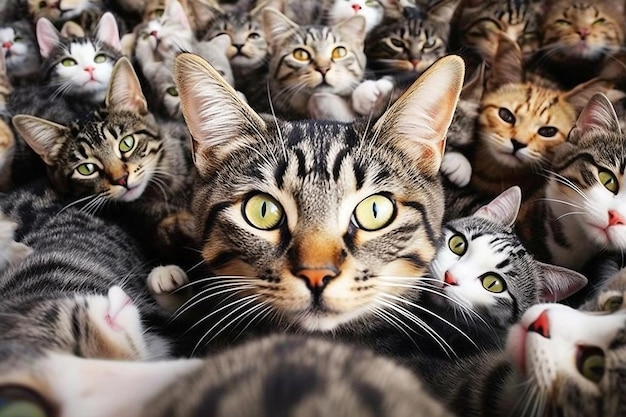 Foto porträts von gruppen von katzen mit lustigen gesichtern