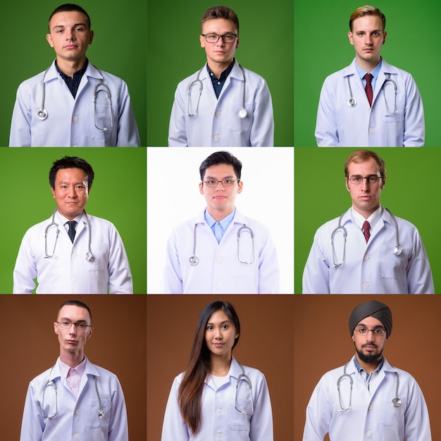 Porträts von Ärzten und Mitarbeitern des Gesundheitswesens, die nach vorne schauen
