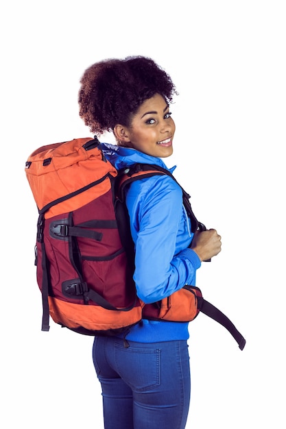 Portrait einer jungen Frau mit Rucksack