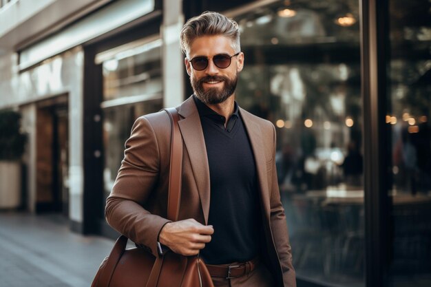 Portrait eines glücklichen jungen zufälligen Geschäftsmannes im Büro