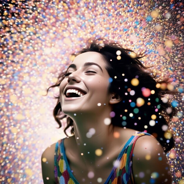 Foto portrait of a young woman with a colorful confetti portrait of a young woman with a colorful c