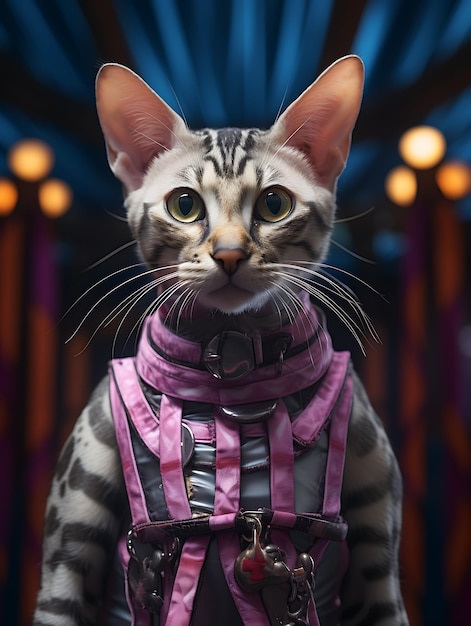 Portrait of Agile Cat Oriental Shorthair Pirate Acrobat Costume Strip Tierkunst Sammlungen