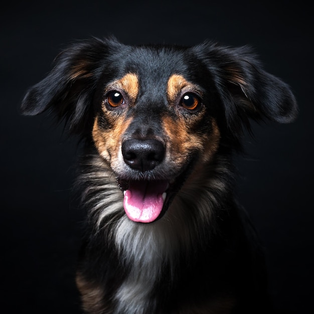 Portrait von Border-Collie isoliert auf schwarzem Hintergrund