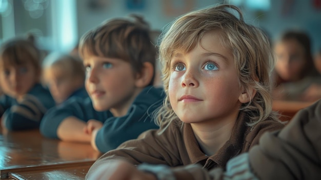 Portraitfotos von Grundschülern im Klassenzimmer