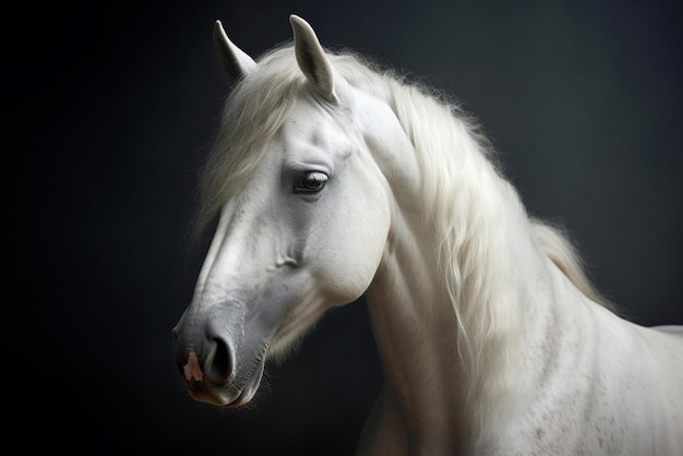 Portret de cavalo branco em fundo preto criado com tecnologia generative ai