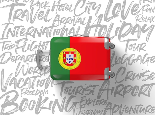 Portugal bandera maleta viaje fondo d render