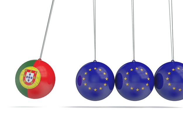 Portugal e o conceito de relacionamento político de bandeiras europeias rendição 3d