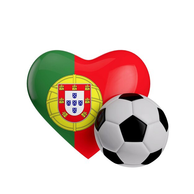 Portugal Flagge Herzform mit einem Fußball Liebe Fußball 3D-Rendering