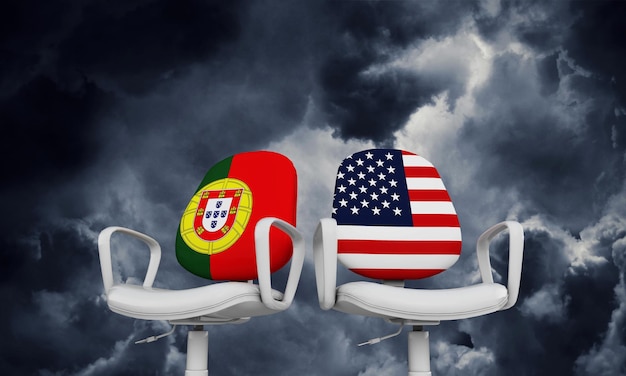 Portugal und USA Business Chairs Internationales Beziehungskonzept 3D-Rendering