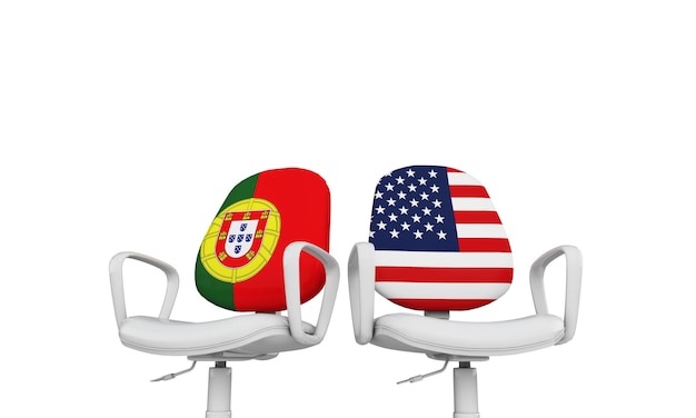 Portugal und USA Business Chairs Internationales Beziehungskonzept 3D-Rendering
