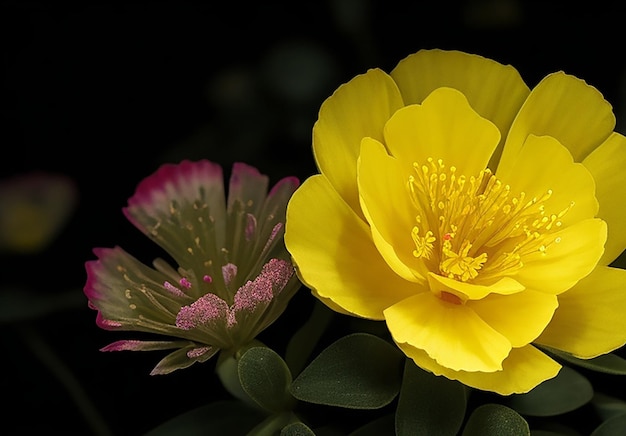 Foto portulaca grandiflora de fundo amarelo escuro