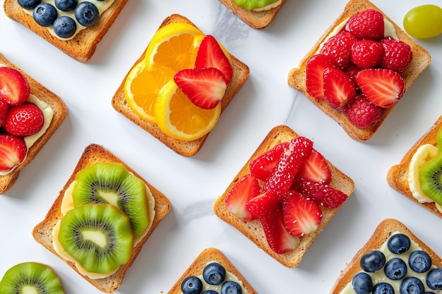 pós-exercício toast colorido lanches flatlay pequeno-almoço alimentação saudável