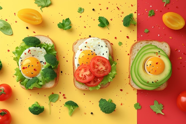 pós-exercício toast colorido lanches flatlay pequeno-almoço alimentação saudável