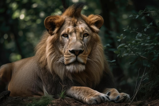 Posando para una fotografía un león