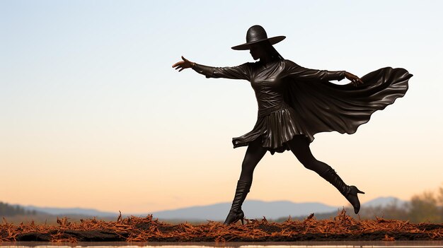 la pose de la bruja bailando monocromática