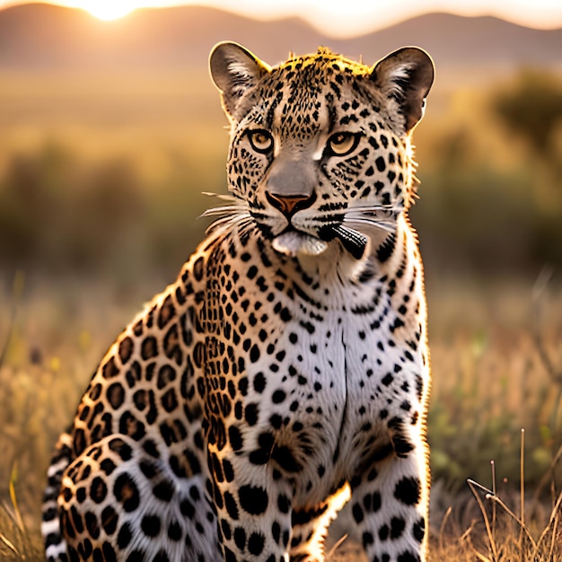 Pose de animal leopardo africano em bela luz noturna