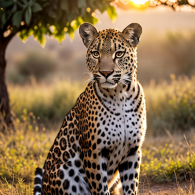 Pose de animal leopardo africano em bela luz noturna