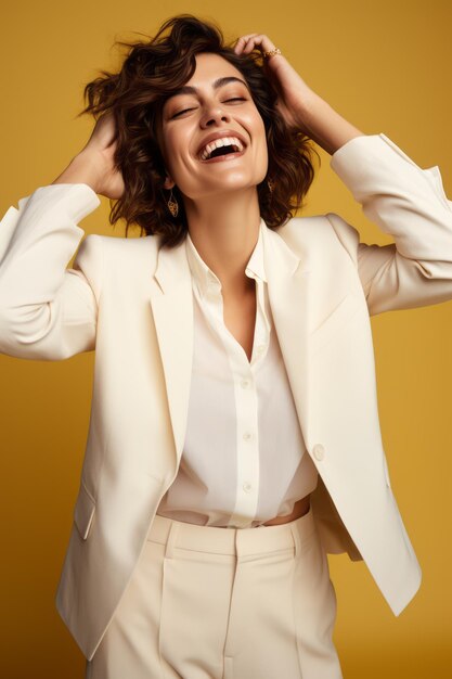 pose dinámica emocional mujer de 30 años