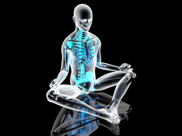 Una pose de meditación de yoga. Ilustración 3D.