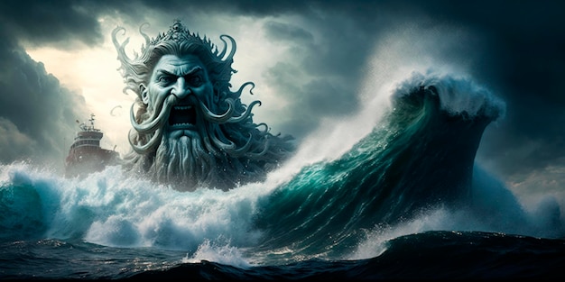 Poseidons Zorn Schiffswracks und Monster auf stürmischer See